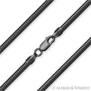 3mm Flexible Snake Link Chain Necklace in .925 Sterling Silver w/ Black Rhodium